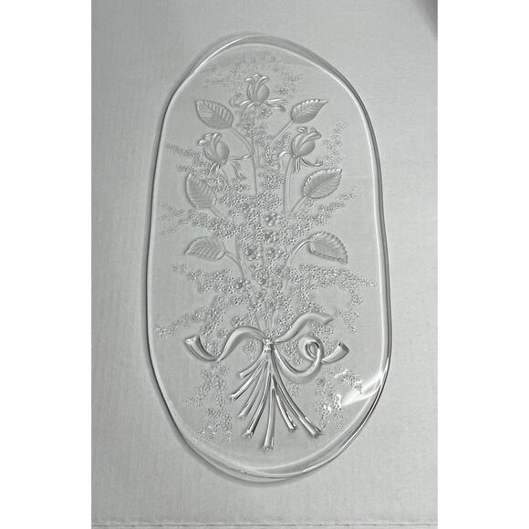 Fleur by William Fraser Oval Glass Canape Tray Etched Floral 15.75" - Picture 9 of 10